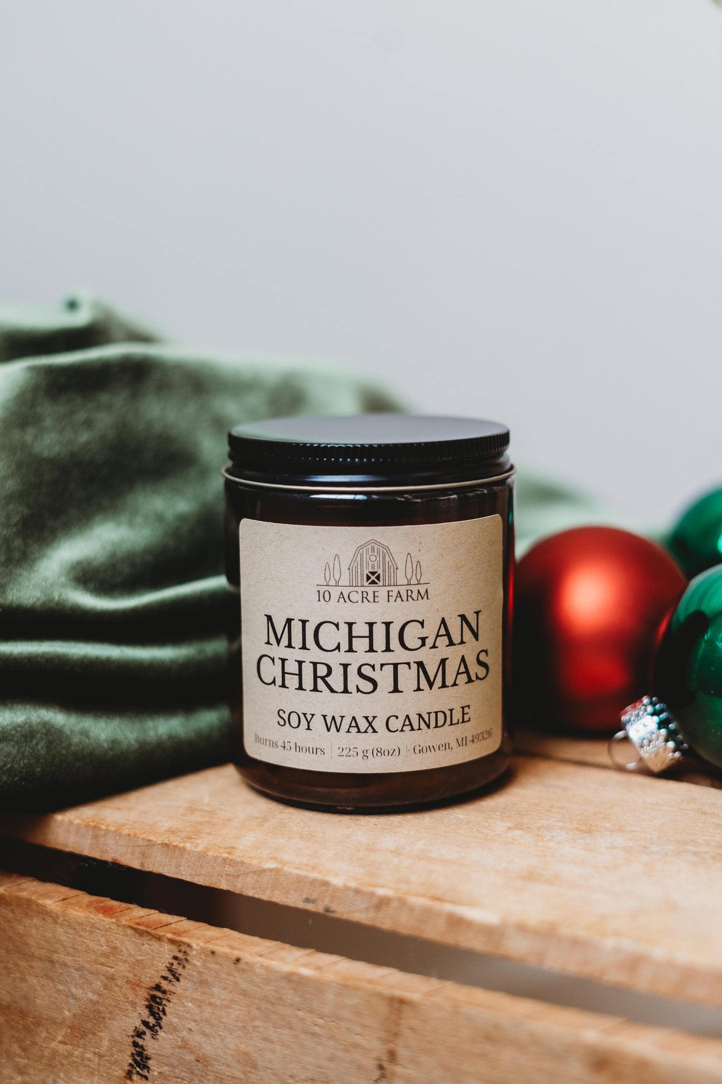 Michigan Christmas 8oz Amber Glass Soy Candle