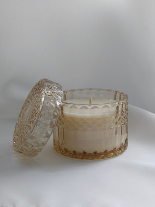 Champagne-Colored Glass Candle, Morning Coffee Scent