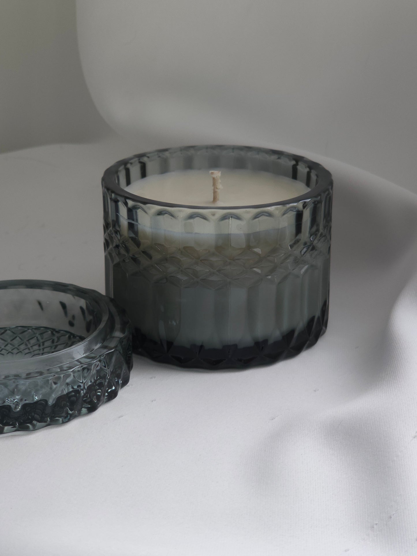 Blue Glass Candle, Seagrass + Sage scent