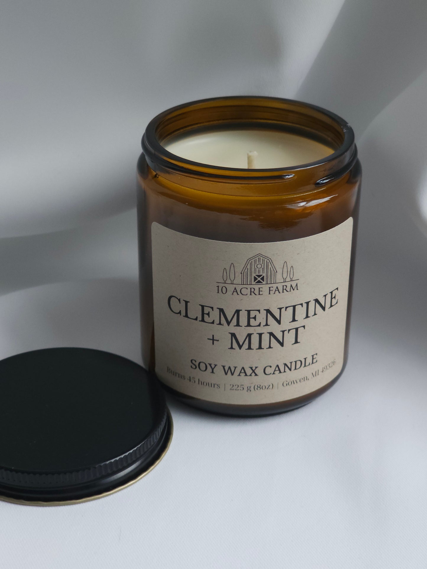 Clementine + Mint 8oz Amber Glass Soy Candle