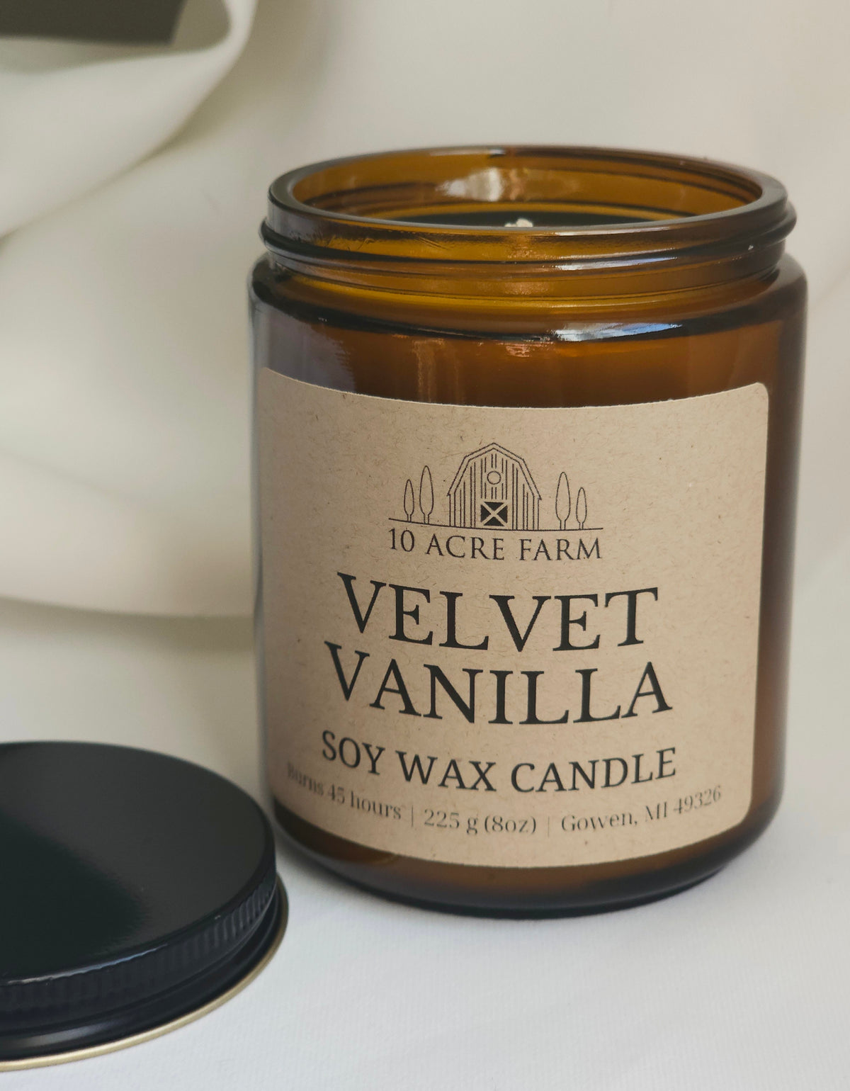 Velvet Vanilla 8oz Amber Glass Soy Candle