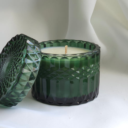 Green Glass Candle, Christmas Scents