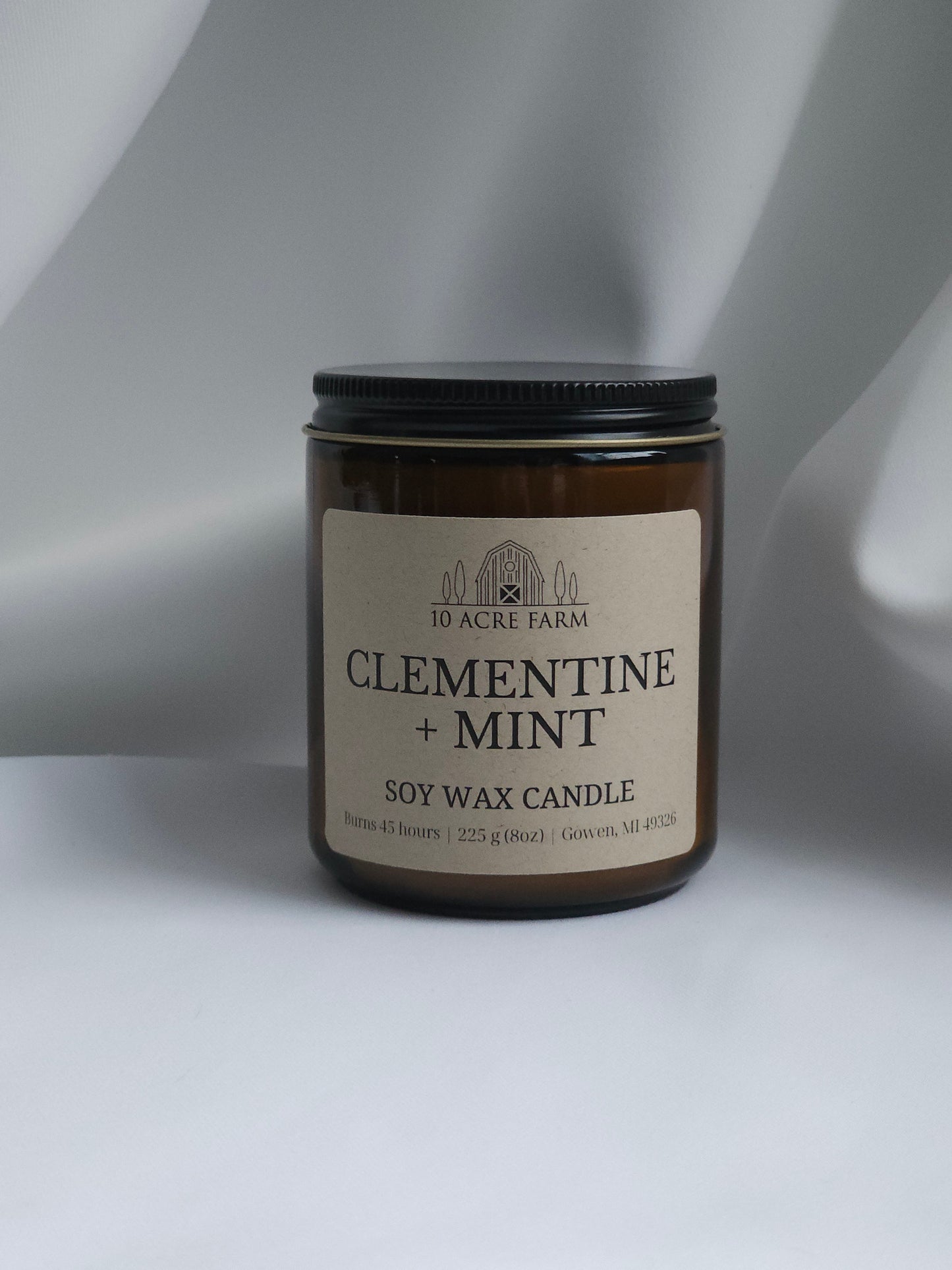 Clementine + Mint 8oz Amber Glass Soy Candle
