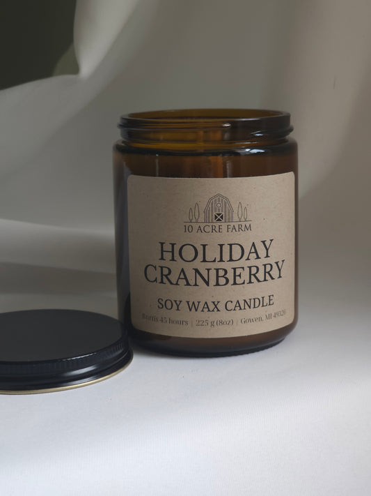 Holiday Cranberry 8oz Amber Glass Soy Candle