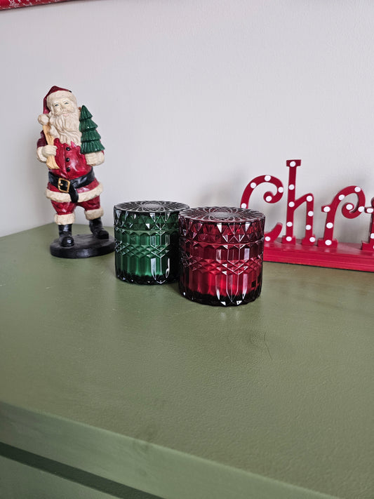 Limited Edition Red & Green Glass Christmas Candles