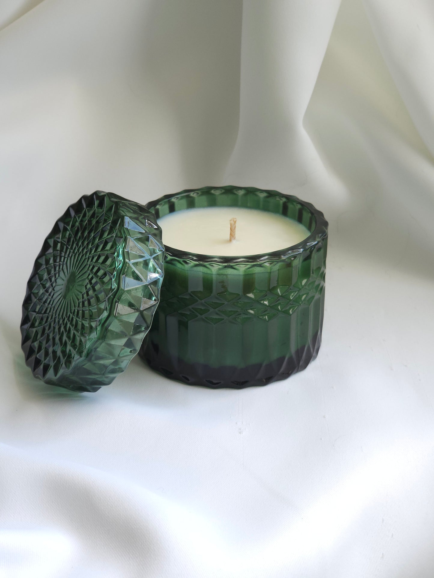 Green Glass Candle, Christmas Scents